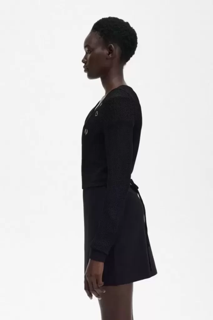 Cardigan cache-cœur en maille ajourée pour femme