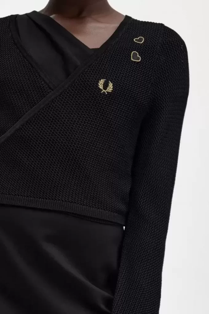 Cardigan cache-cœur en maille ajourée pour femme