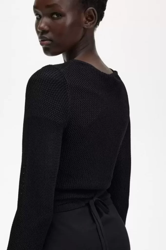 Cardigan cache-cœur en maille ajourée pour femme