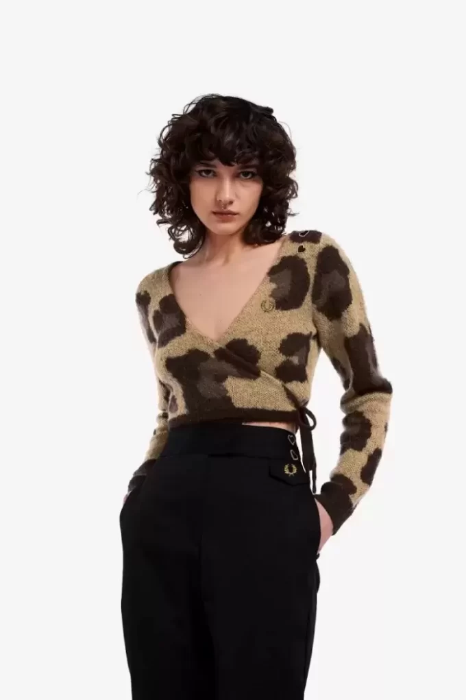 Cardigan cache-cœur léopard pour femme