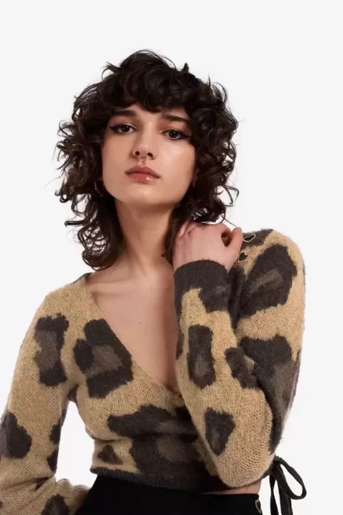 Cardigan cache-cœur léopard pour femme