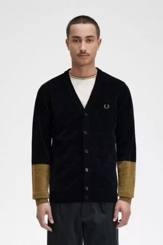 Cardigan en chenille à blocs de couleurs pour homme