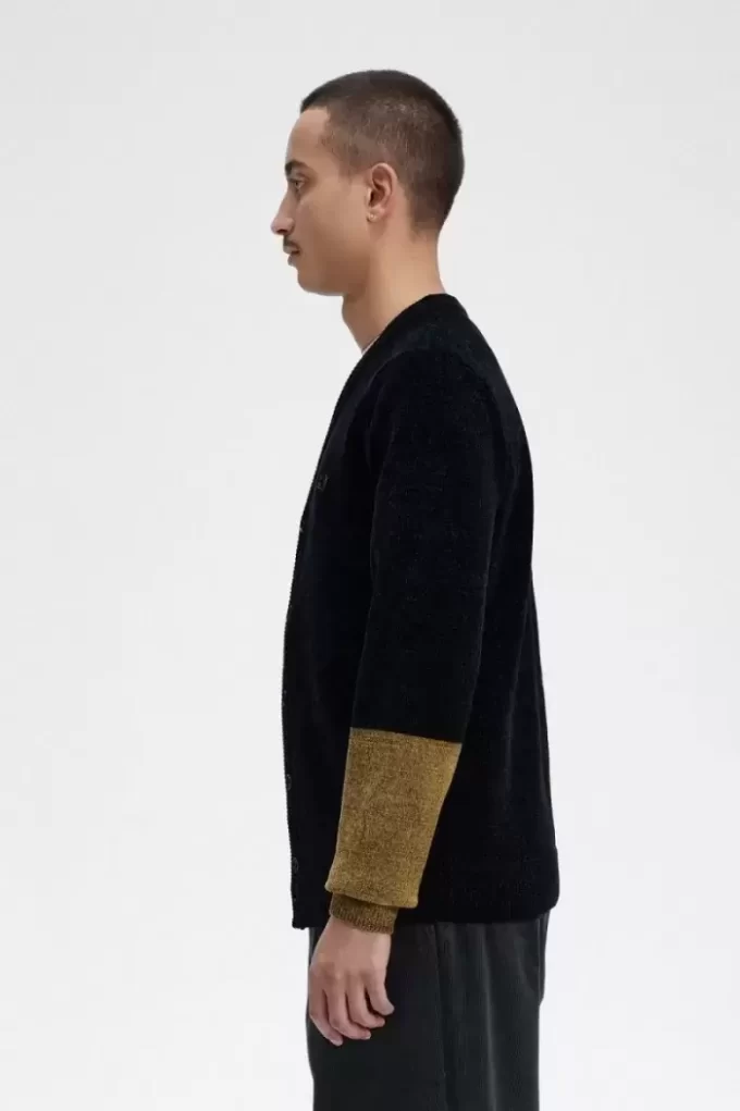 Cardigan en chenille à blocs de couleurs pour homme