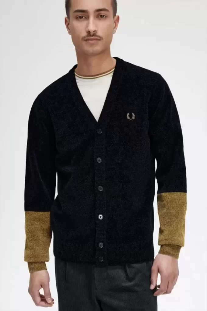Cardigan en chenille à blocs de couleurs pour homme