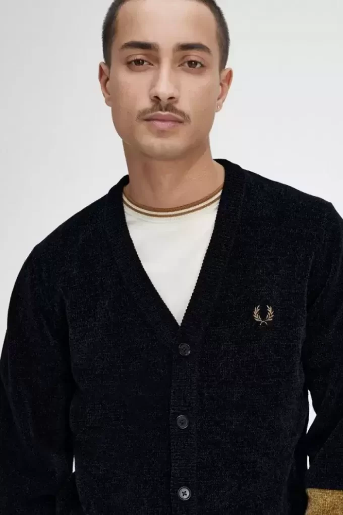 Cardigan en chenille à blocs de couleurs pour homme