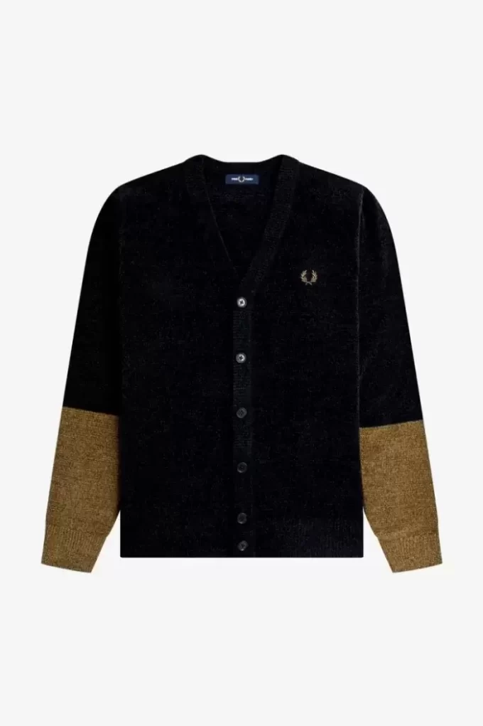 Cardigan en chenille à blocs de couleurs pour homme