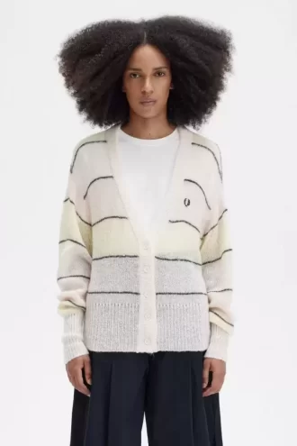 Cardigan rayé en maille ajourée pour femme