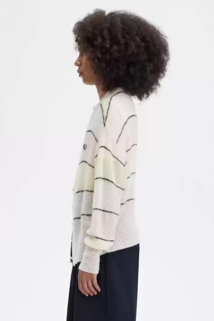 Cardigan rayé en maille ajourée pour femme