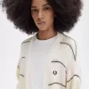 Cardigan rayé en maille ajourée pour femme