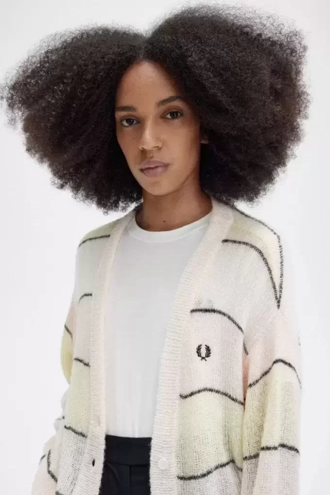 Cardigan rayé en maille ajourée pour femme