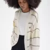 Cardigan rayé en maille ajourée pour femme