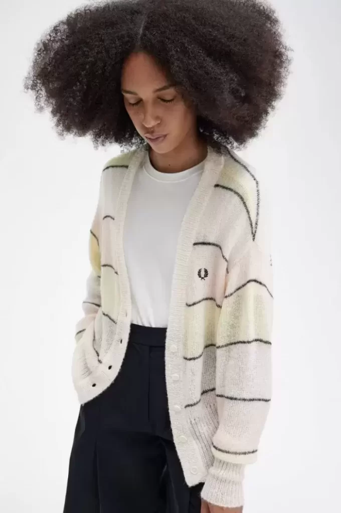 Cardigan rayé en maille ajourée pour femme