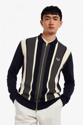 Cardigan rayé zippé en maille