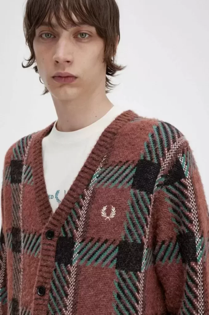 Cardigan tartan à motif Glitch pour homme