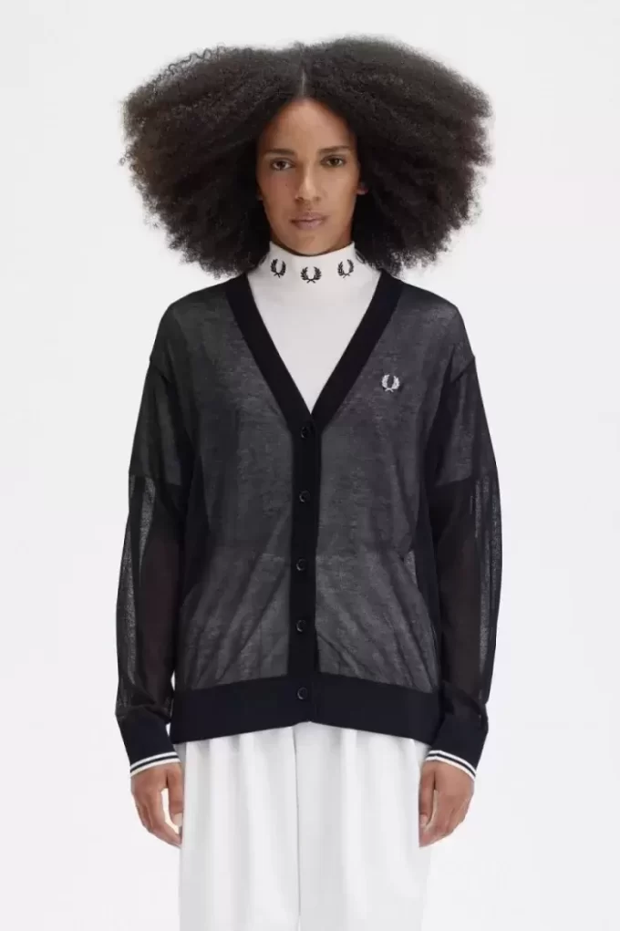 Cardigan transparent à col en V pour femme