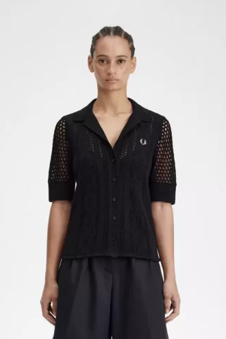 Chemise boutonnée en maille ajourée pour femme