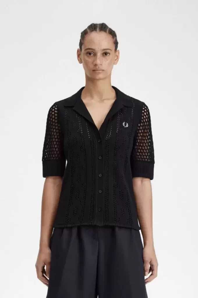 Chemise boutonnée en maille ajourée pour femme