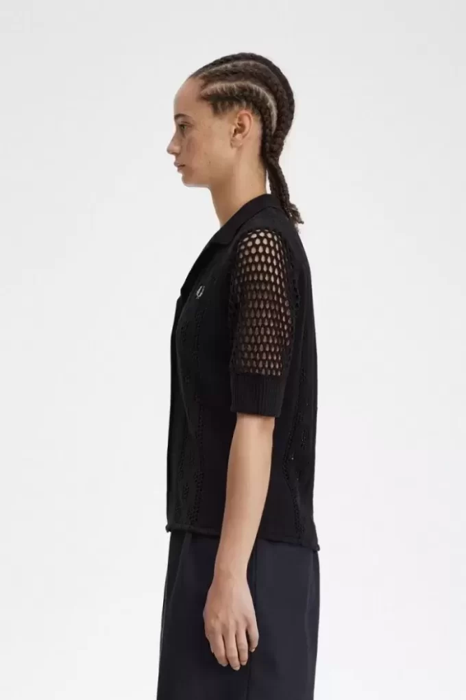 Chemise boutonnée en maille ajourée pour femme