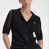 Chemise boutonnée en maille ajourée pour femme