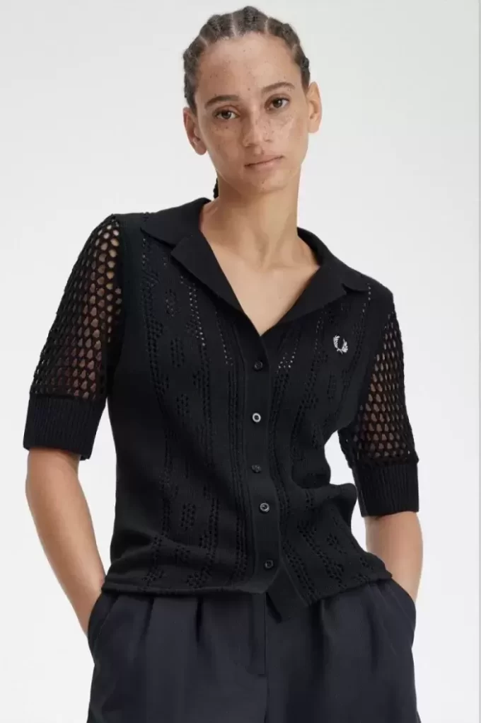 Chemise boutonnée en maille ajourée pour femme
