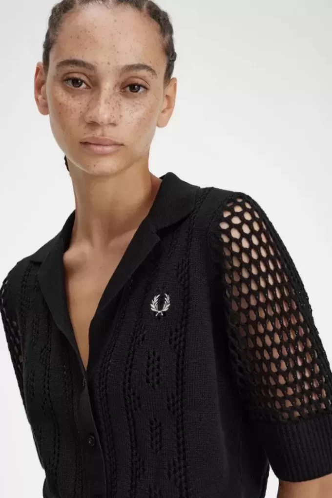 Chemise boutonnée en maille ajourée pour femme