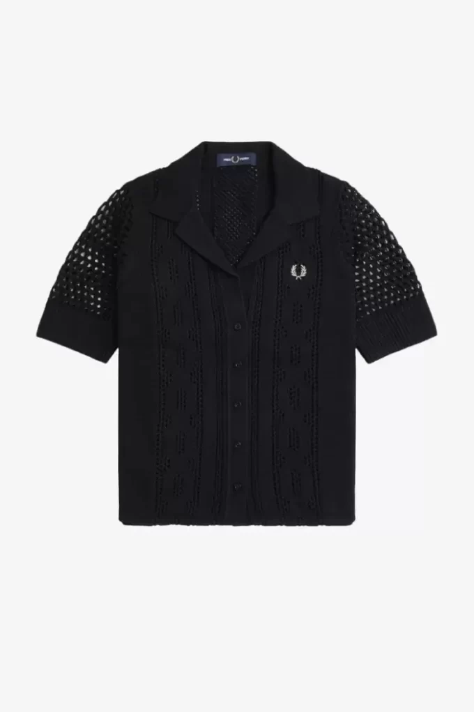 Chemise boutonnée en maille ajourée pour femme