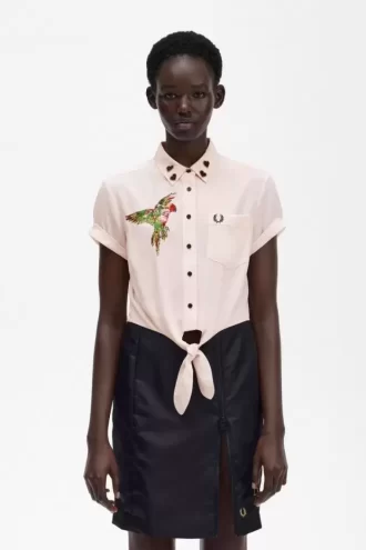 Chemise brodée à nouer sur le devant pour femme