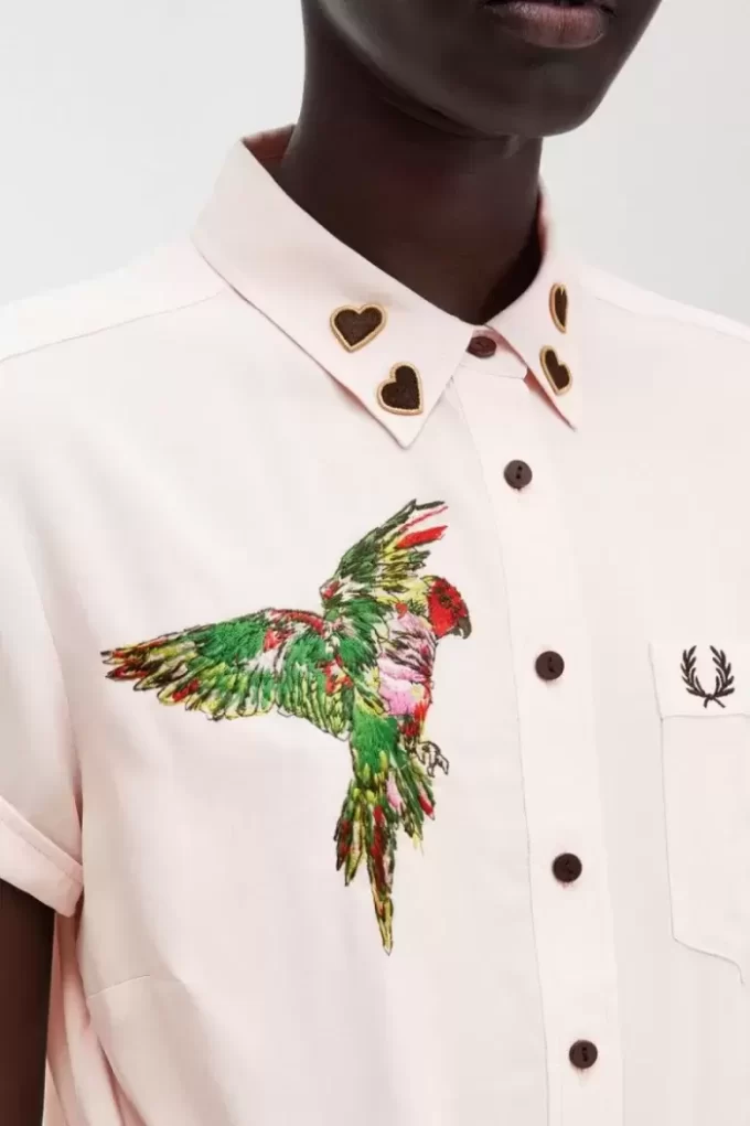 Chemise brodée à nouer sur le devant pour femme