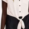 Chemise brodée à nouer sur le devant pour femme
