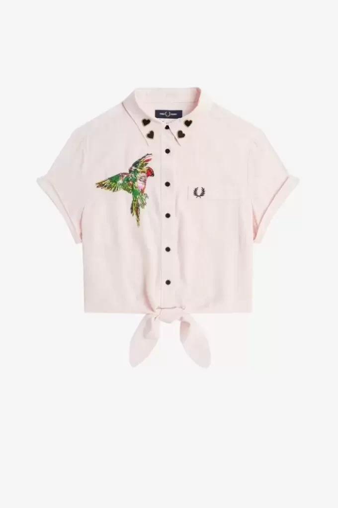 Chemise brodée à nouer sur le devant pour femme
