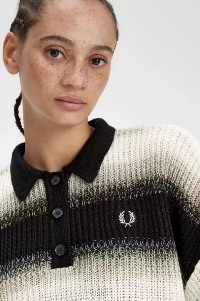 Chemise rayée en maille ajourée pour femme