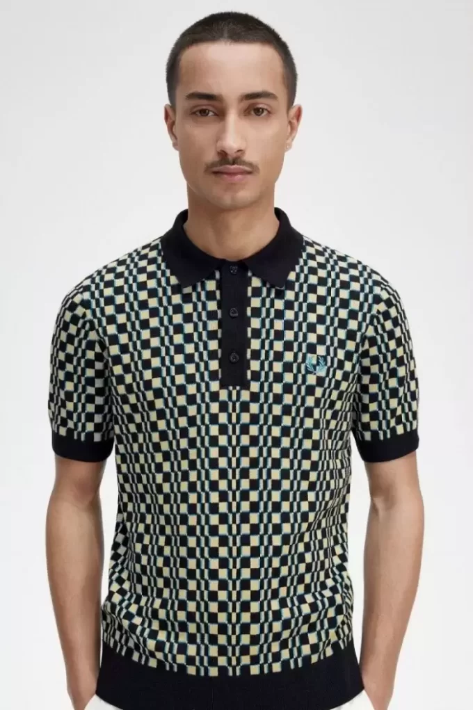 Chemise tricotée à damier Glitch pour homme
