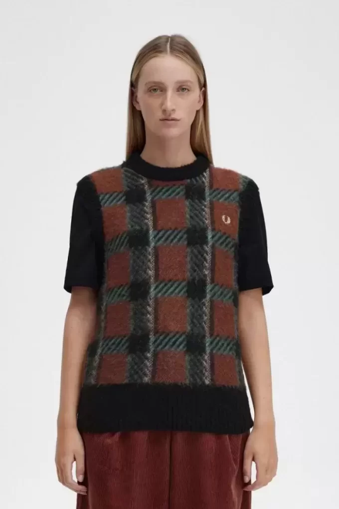 Débardeurs tricotés à motif tartan pour femme