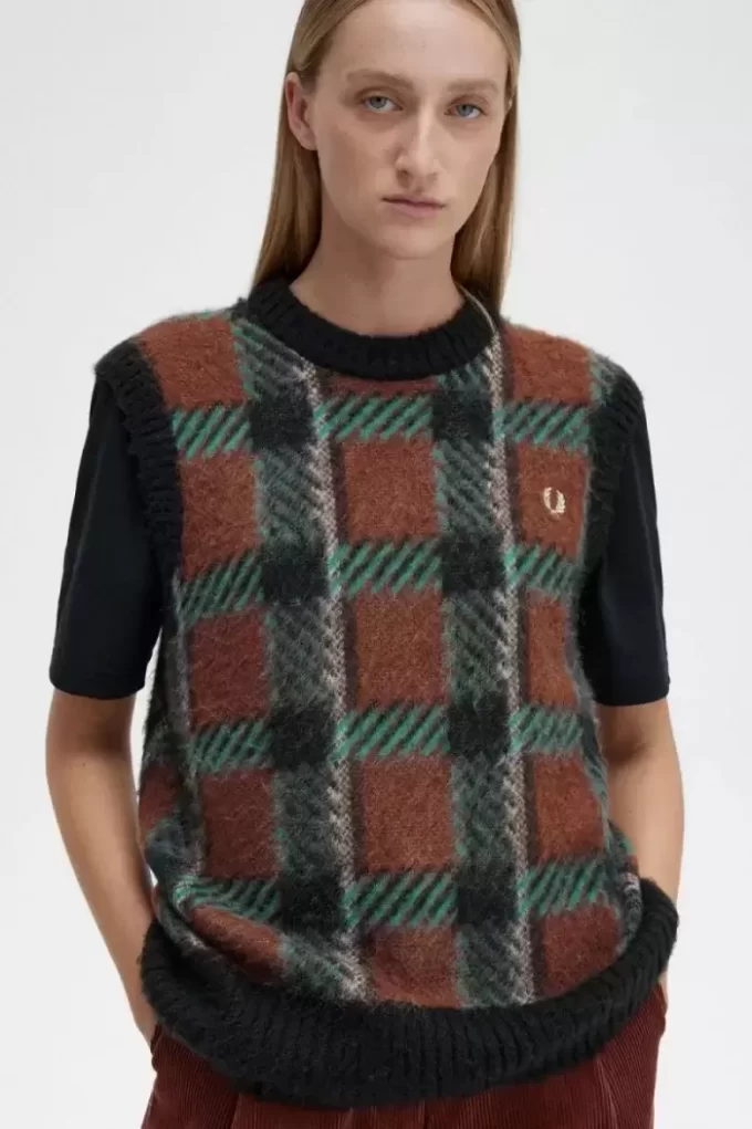 Débardeurs tricotés à motif tartan pour femme