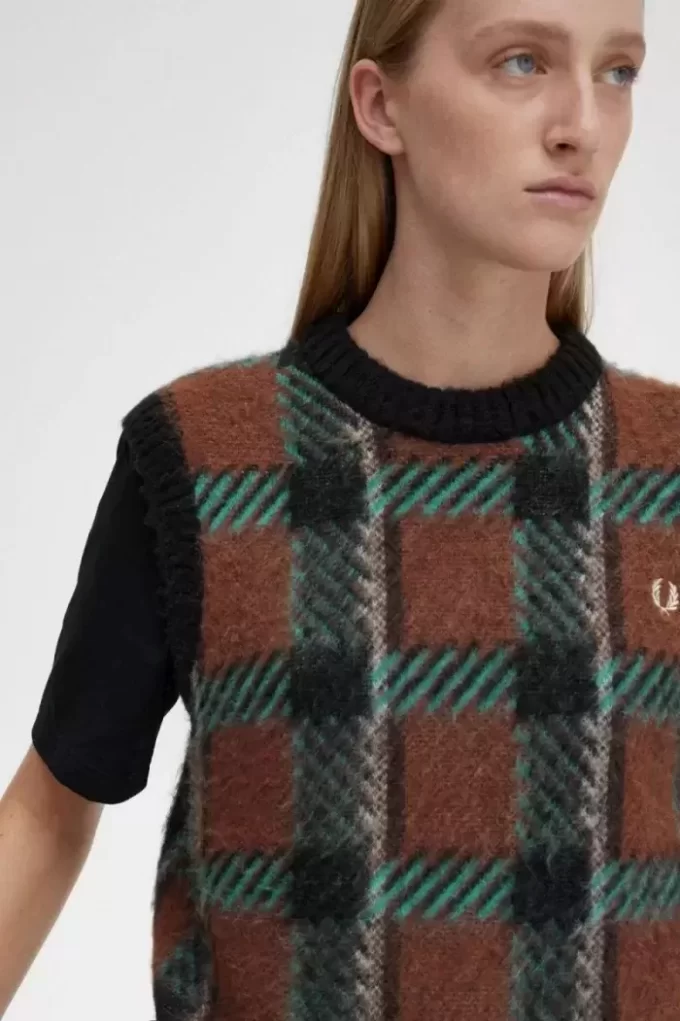 Débardeurs tricotés à motif tartan pour femme