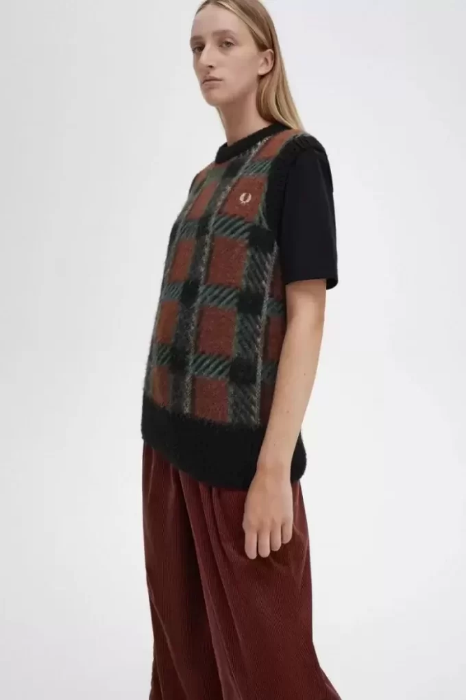 Débardeurs tricotés à motif tartan pour femme