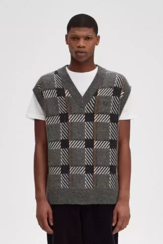 Débardeurs tricotés à motif tartan pour homme