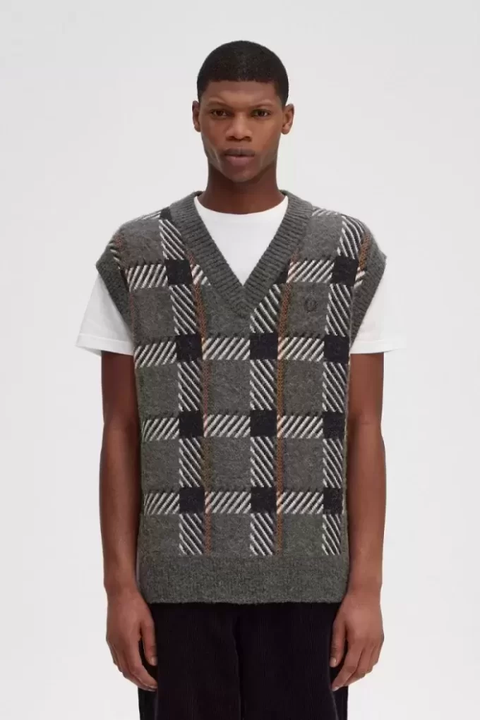 Débardeurs tricotés à motif tartan pour homme