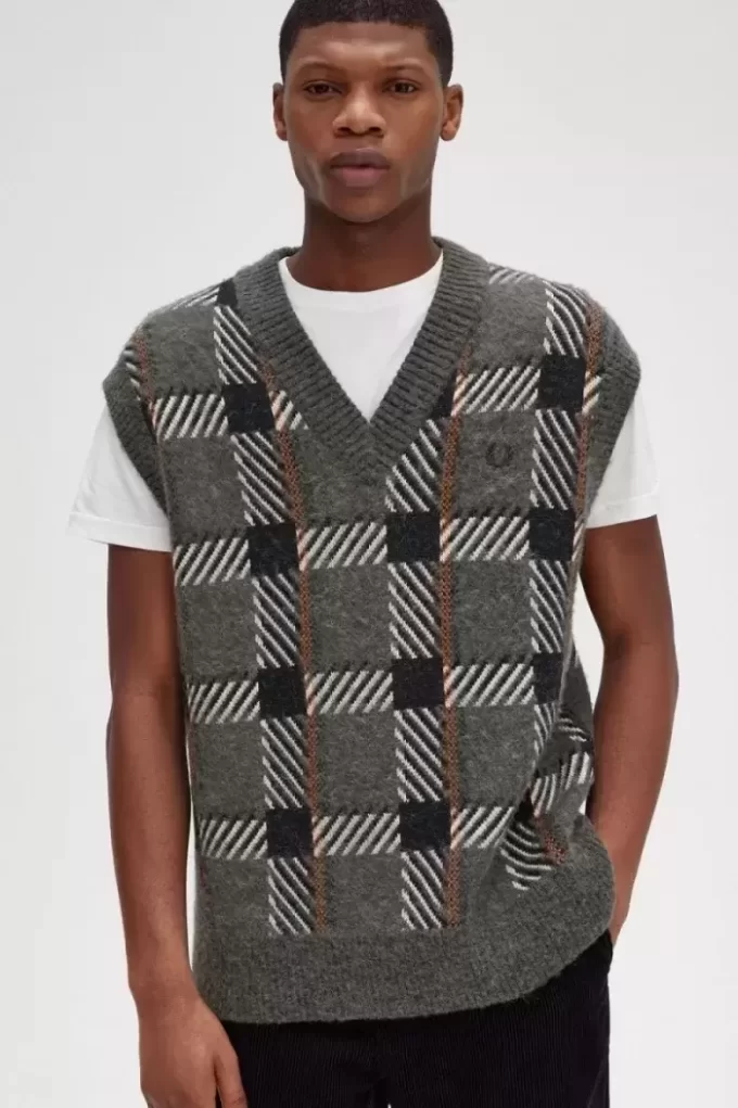 Débardeurs tricotés à motif tartan pour homme