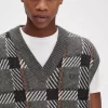Débardeurs tricotés à motif tartan pour homme