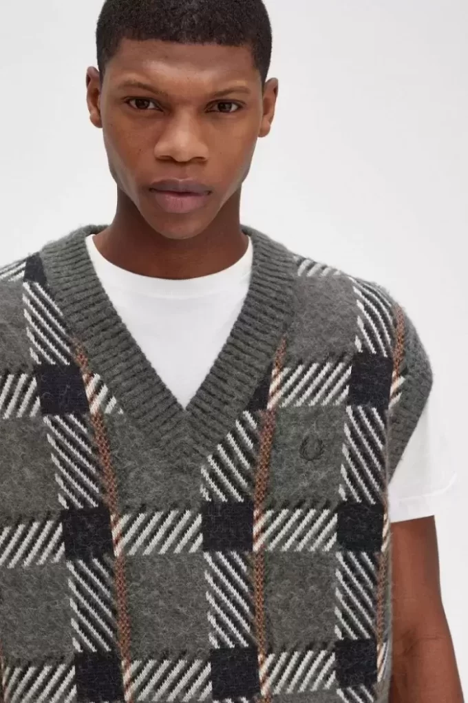 Débardeurs tricotés à motif tartan pour homme