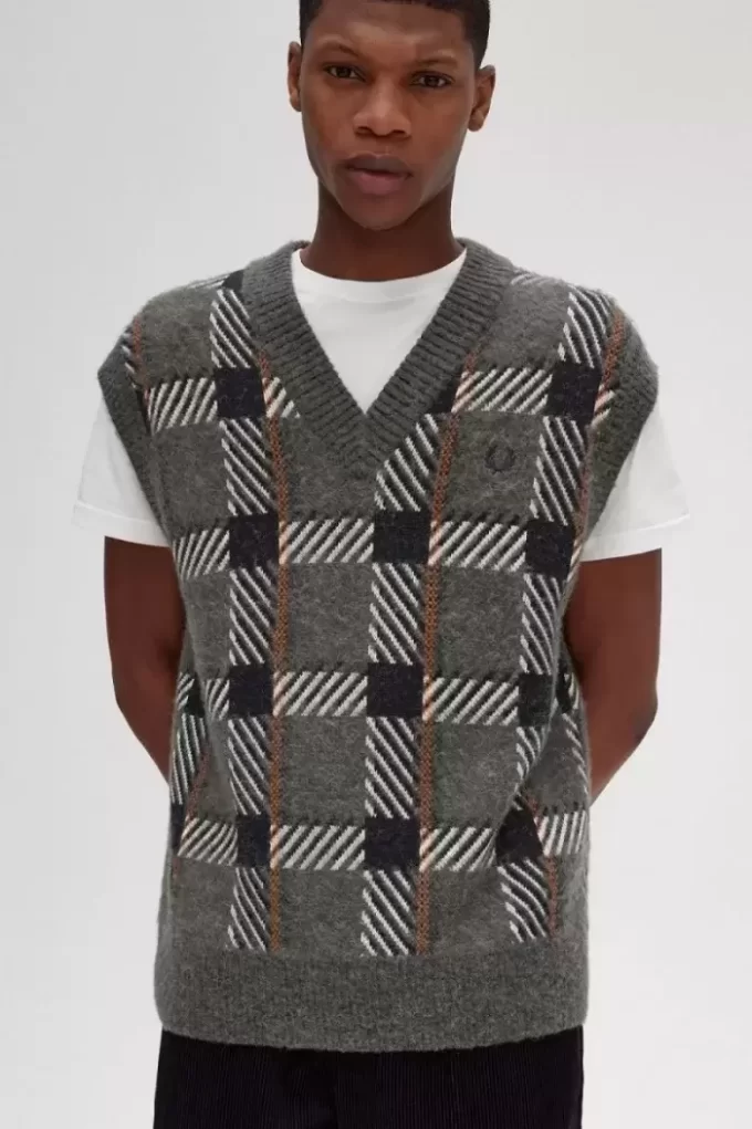Débardeurs tricotés à motif tartan pour homme
