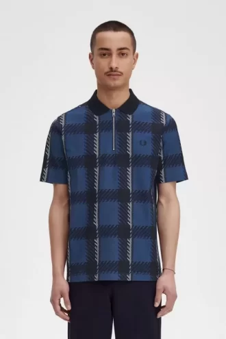 Polo à col zippé et motif tartan Glitch pour homme