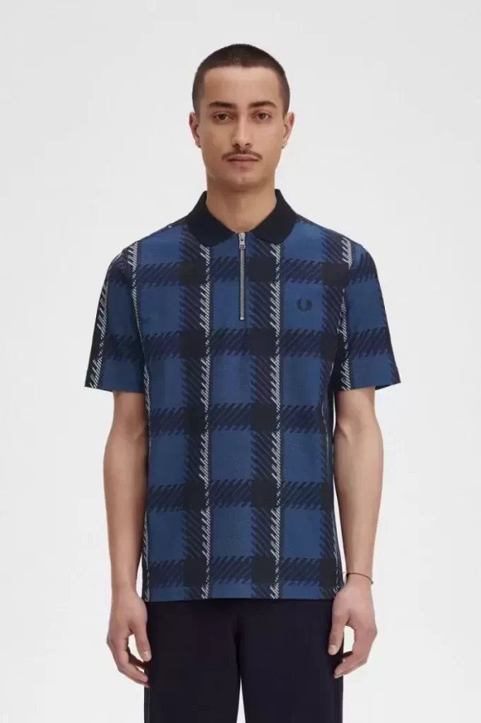 Polo à col zippé et motif tartan Glitch pour homme