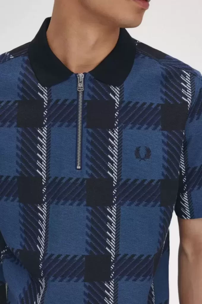 Polo à col zippé et motif tartan Glitch pour homme