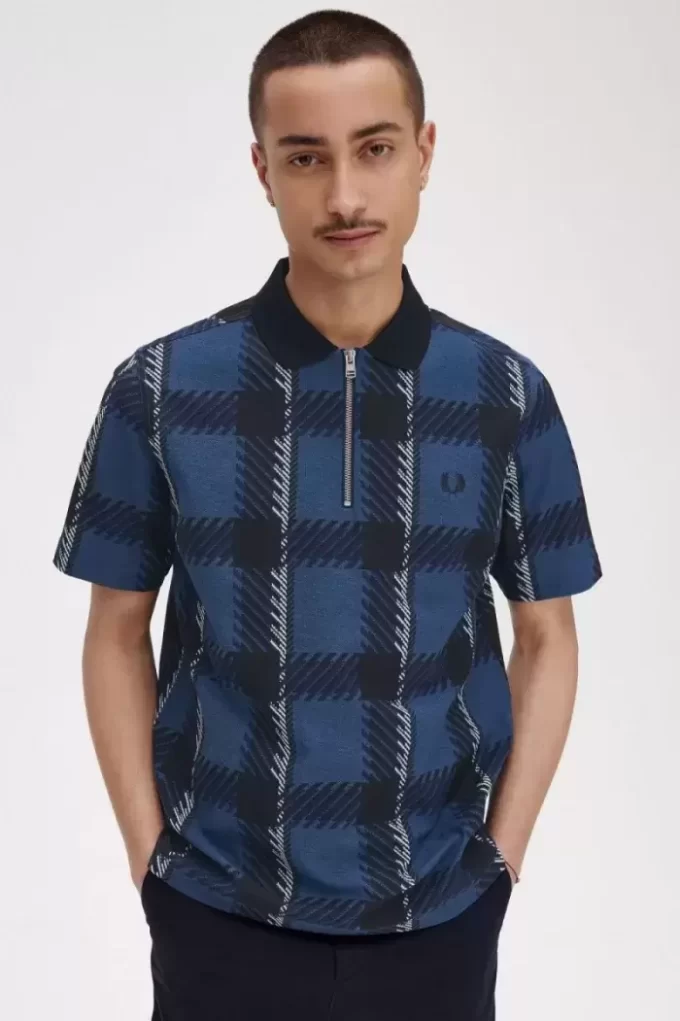 Polo à col zippé et motif tartan Glitch pour homme