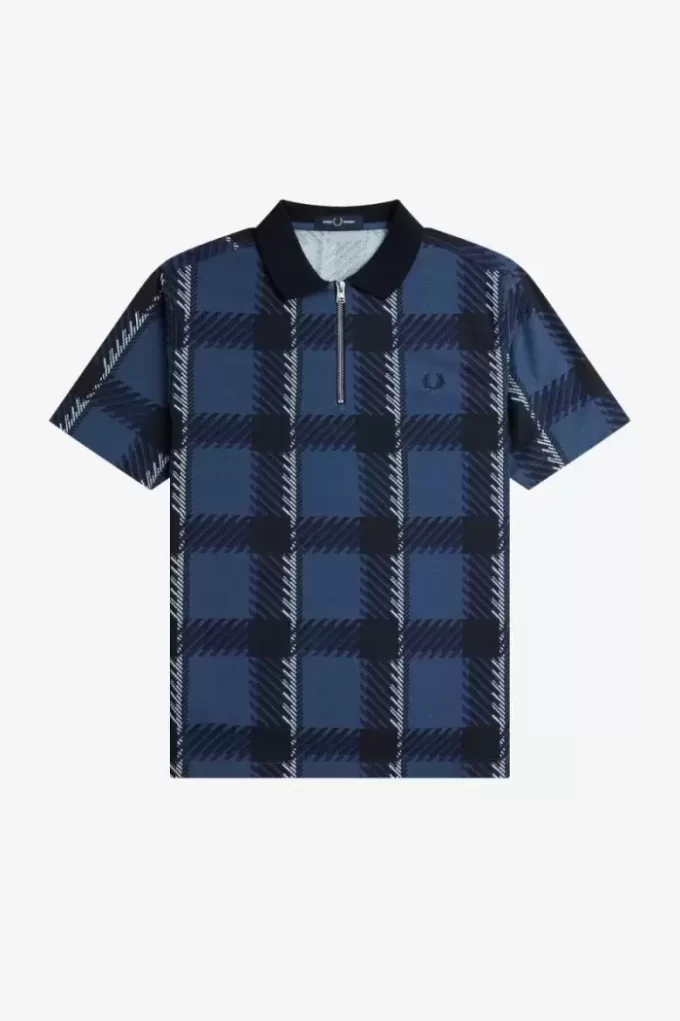 Polo à col zippé et motif tartan Glitch pour homme