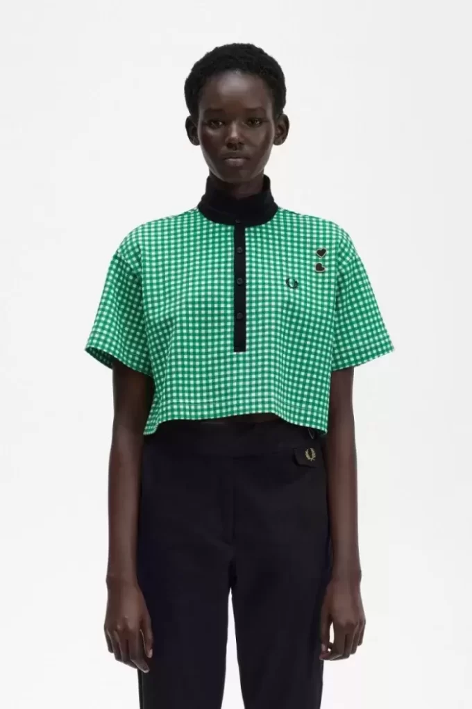 Polo court en piqué vichy pour femme