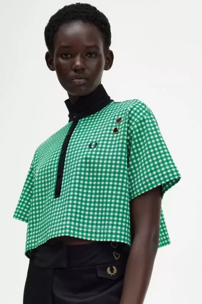 Polo court en piqué vichy pour femme