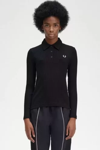 Polo côtelé à manches longues pour femme